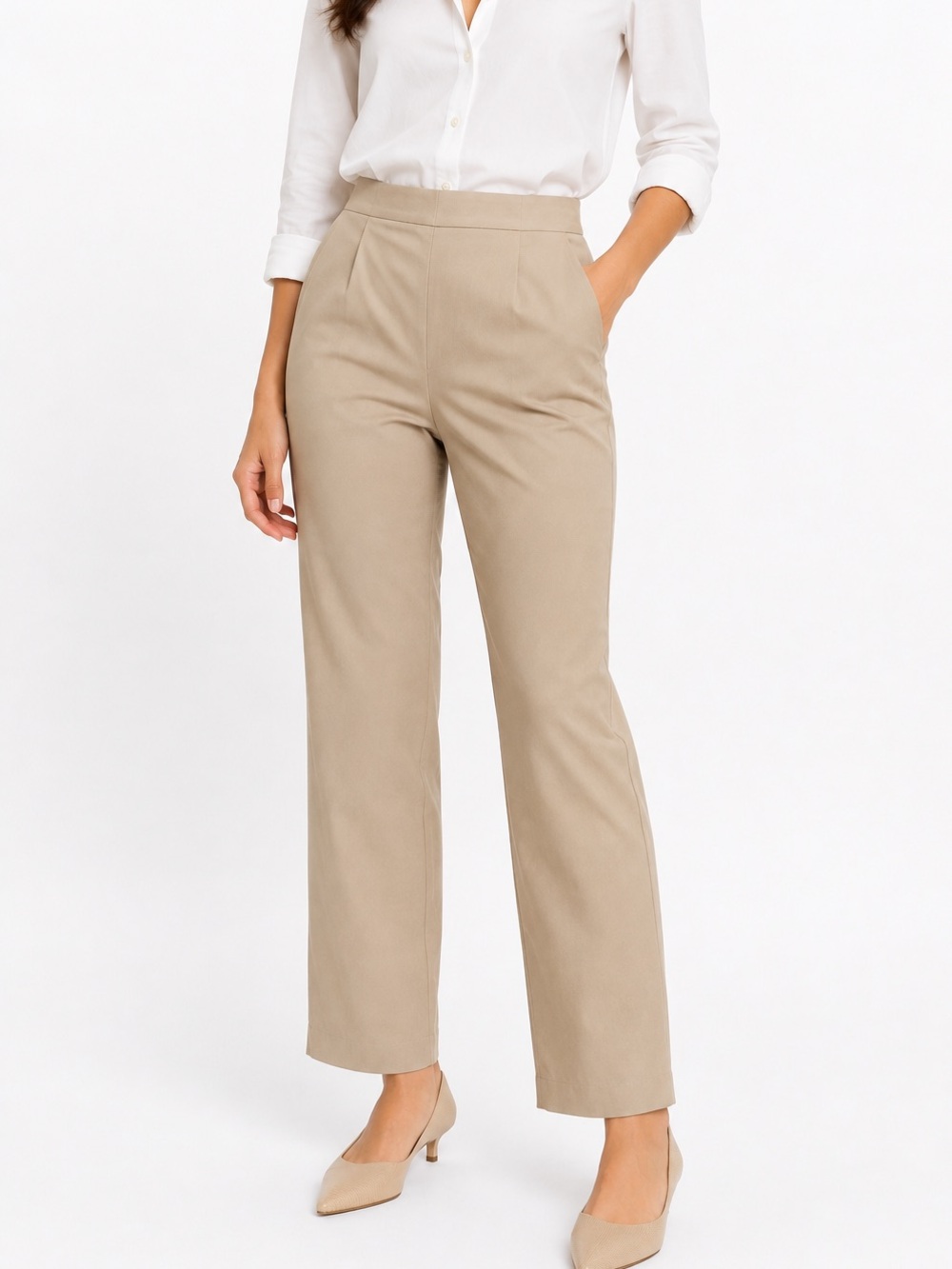 Eddie Bauer Khaki Stretch Straight Leg Side Zip Dress Pants Size 12